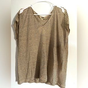 Women’s top, L, black and beige striped, shirt sleeve, thin and light material